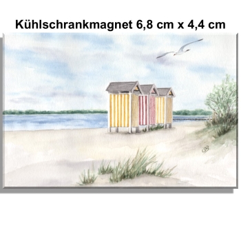 Kühlschrankmagnet  Aquarell Maritim Kunst Druck Kunstdruck Ostsee - Eckernförde Strand Umkleidekabinen - EKF3 Schleimünde Schlei Kappeln